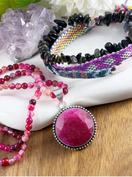 Southwest Jewelry - Ruby Pendant Jewelry Set Lot Southwest Boho New 925 Sterling Silver Overlay